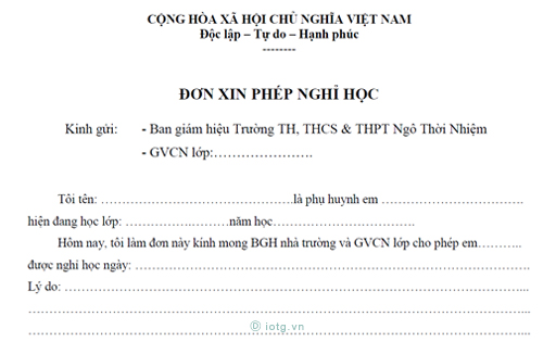 Biểu mẫu Đơn xin phép nghỉ học