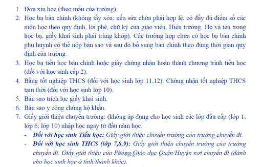 Biểu mẫu Hồ sơ tuyển sinh của nhà trường