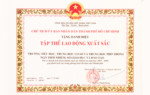 Danh hiệu Tập thể Lao động xuất sắc năm học 2015 - 2016