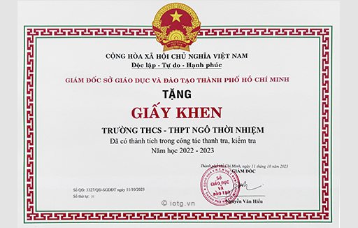 Giấy khen trường Đã có thành tích tốt trong công tác thanh tra, kiểm tra năm học 2022-2023